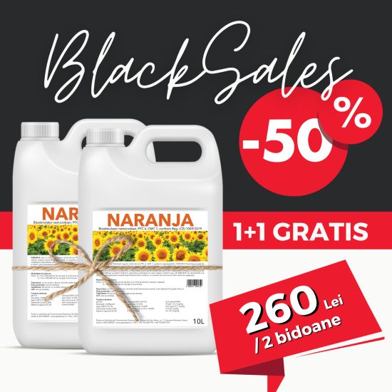 Naranja (1+1 GRATIS), biostimulator nemicrobian de tip PFC6, CMC1 cf. Reg. (CE) 1009/2019 cu microelemente si acizi humici pentru floarea soarelui, 2 x bidon 10L